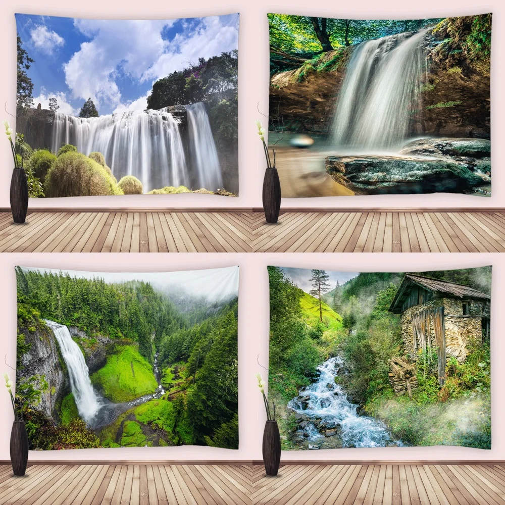 

Jungle Tapestry River Waterfall Mountain Tropical Forest Tree Natural Landscape Cliff Tapestries Home Living Room Bedroom Decor