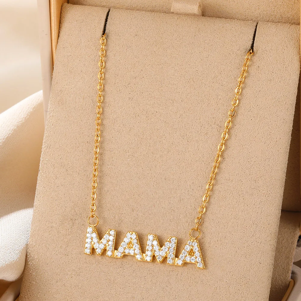 

Mother's Day Gifts Mama Letter Pendant Necklace For Women MAMA Nameplate Clavicle Chain Elegant Choker Stainless Steel Jewelry
