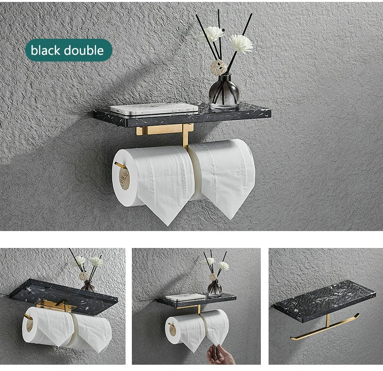 

Black Paper Holder Phone Holder Toilet Holder Stainless Steel and Striped Marble Paper Holder Basin Shelf
