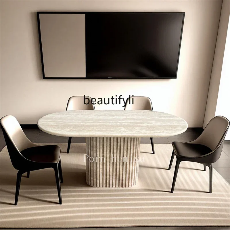 Скандинавский натуральный травертин прямоугольный обеденный стол дизайнерский