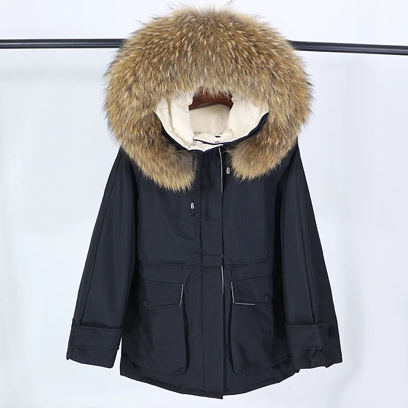 

Aoottii 2022 Real Fur Coat Winter Jacket Women Natural Raccoon Fur Collar Hooded Duck Down Thick Warm Outerwear Streetwear New