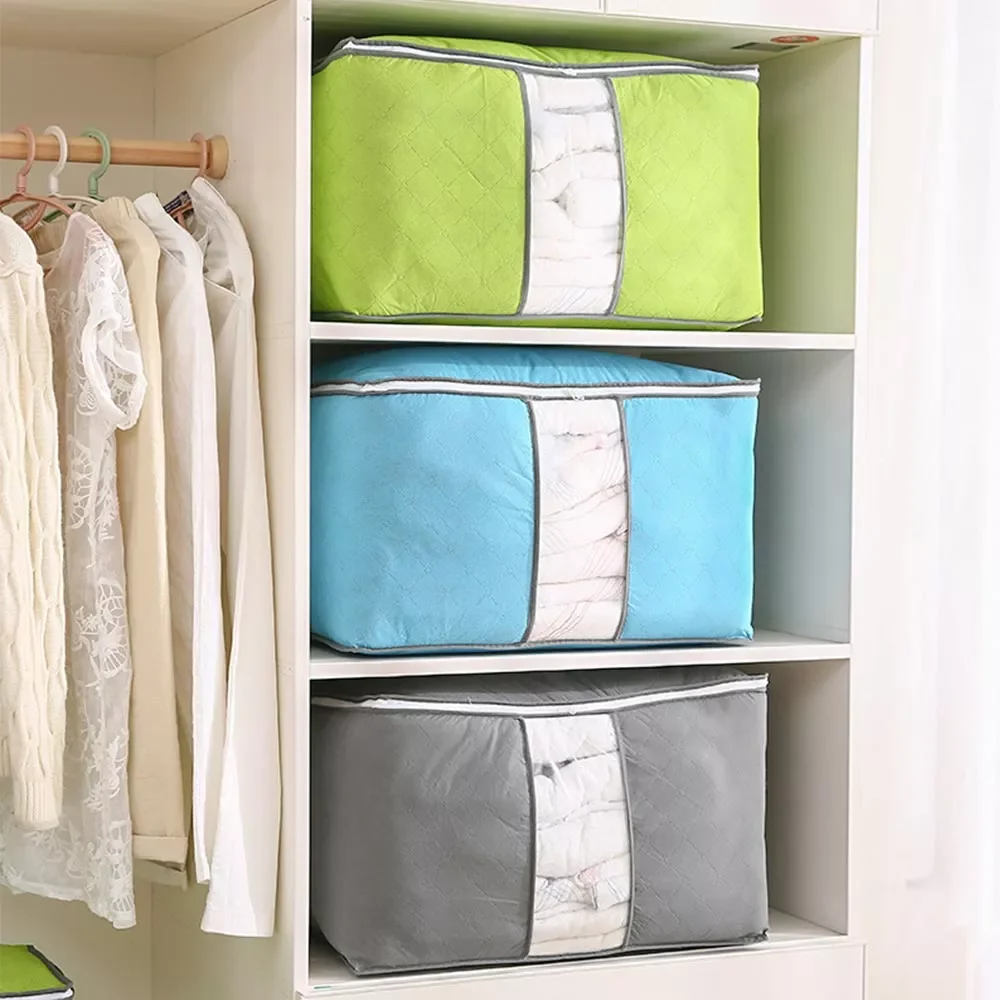 

Portable Dustproof Quilt Storage Bag Wardrobe Clothes Organizer Household Clothes Bag Bamboo Storage Box Room Organizer