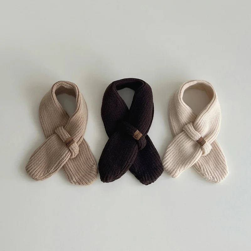 

Детский зимний шарф для мальчиков и девочек, вязаные шарфы с перекрестной пряжкой, плотные теплые шарфы для детей, однотонные Детские аксессуары