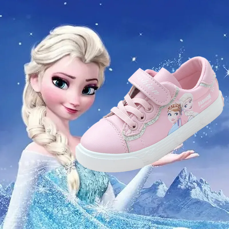 

Disney Cartoon Frozen Girls Shoes New Spring and Autumn Fashion Children's Princess White Shoeselsa casual Sports Shoes
