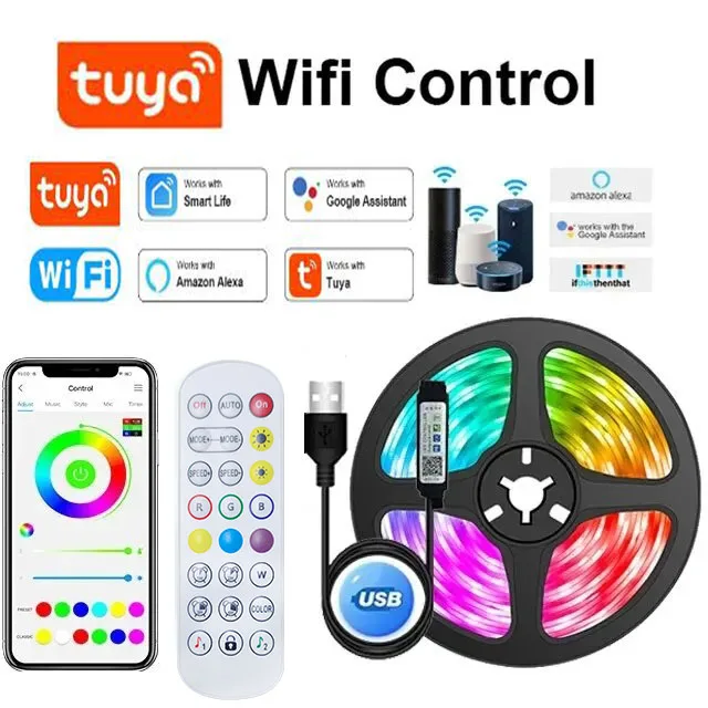 

Tuya 5V 5050 Usb Rgb Светодиодная лента для комнаты ТВ Смарт Bluetooth Подсветка Светодиодная лента 5M 15Meter Ice String Led Настенный декор комнаты