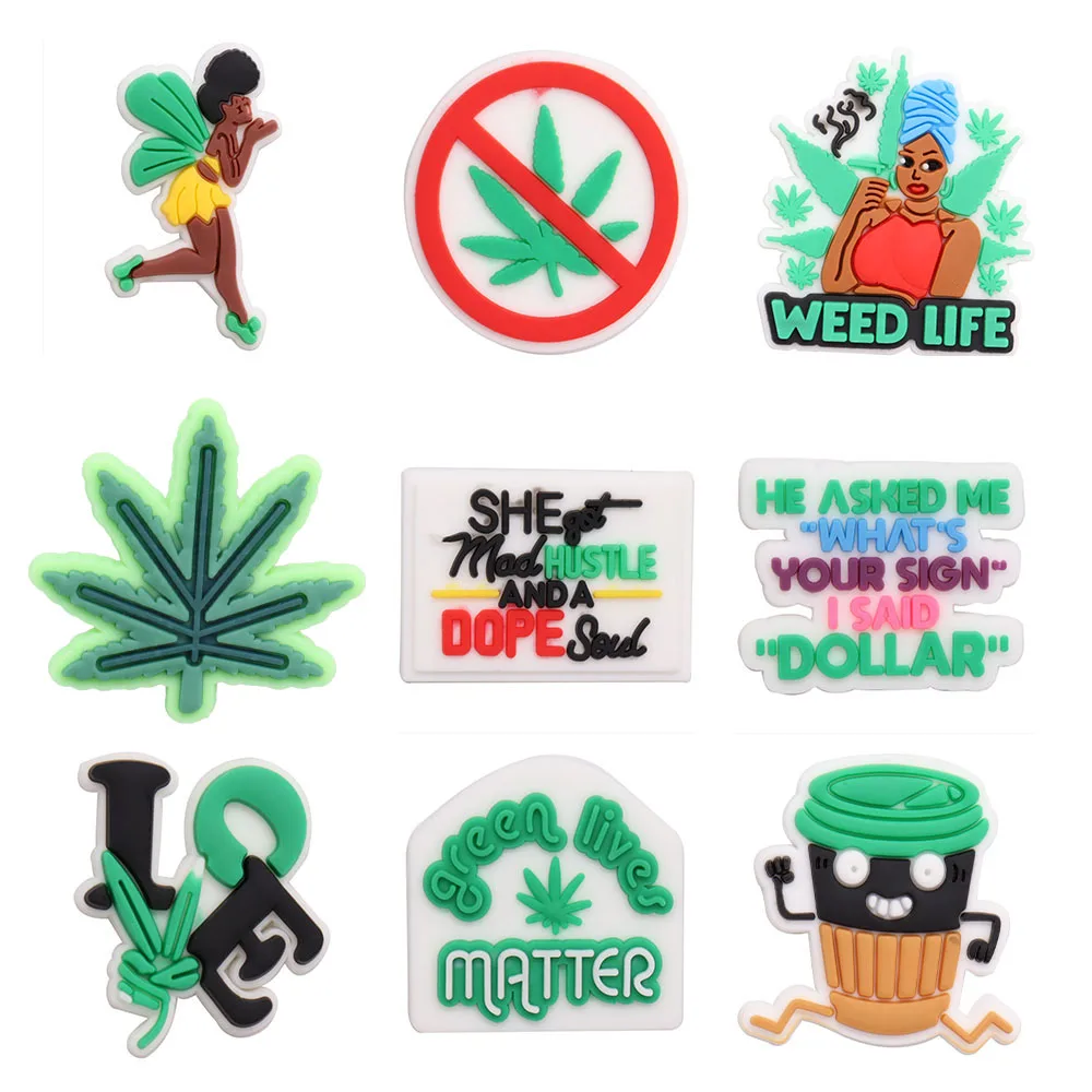 

1-9Pcs Love Flowers Wake Bake Leaves Weed Life PVC Shoe Charms Shoes Decorations Buckle Clog Fit Wristbands Sandals Croc Jibz