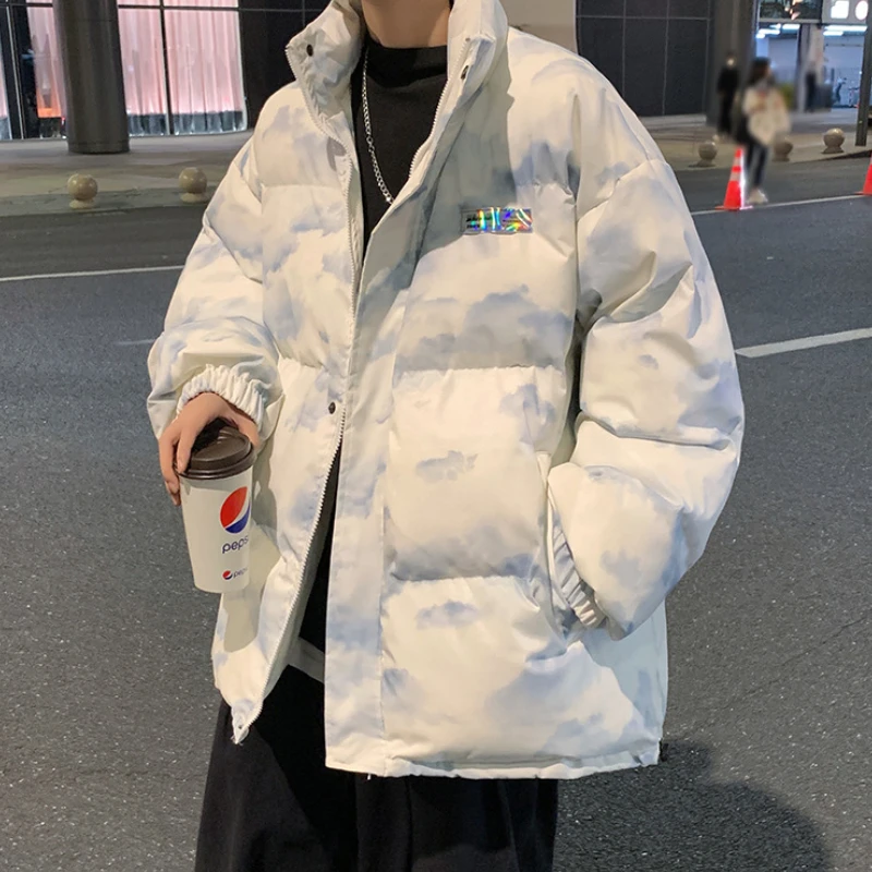 

Men's Winter Jacket Harajuku Print Fluffy Jacket Thick Warm Parkas Man Casual Oversize Coats Fashion Outwear Streetwear Male