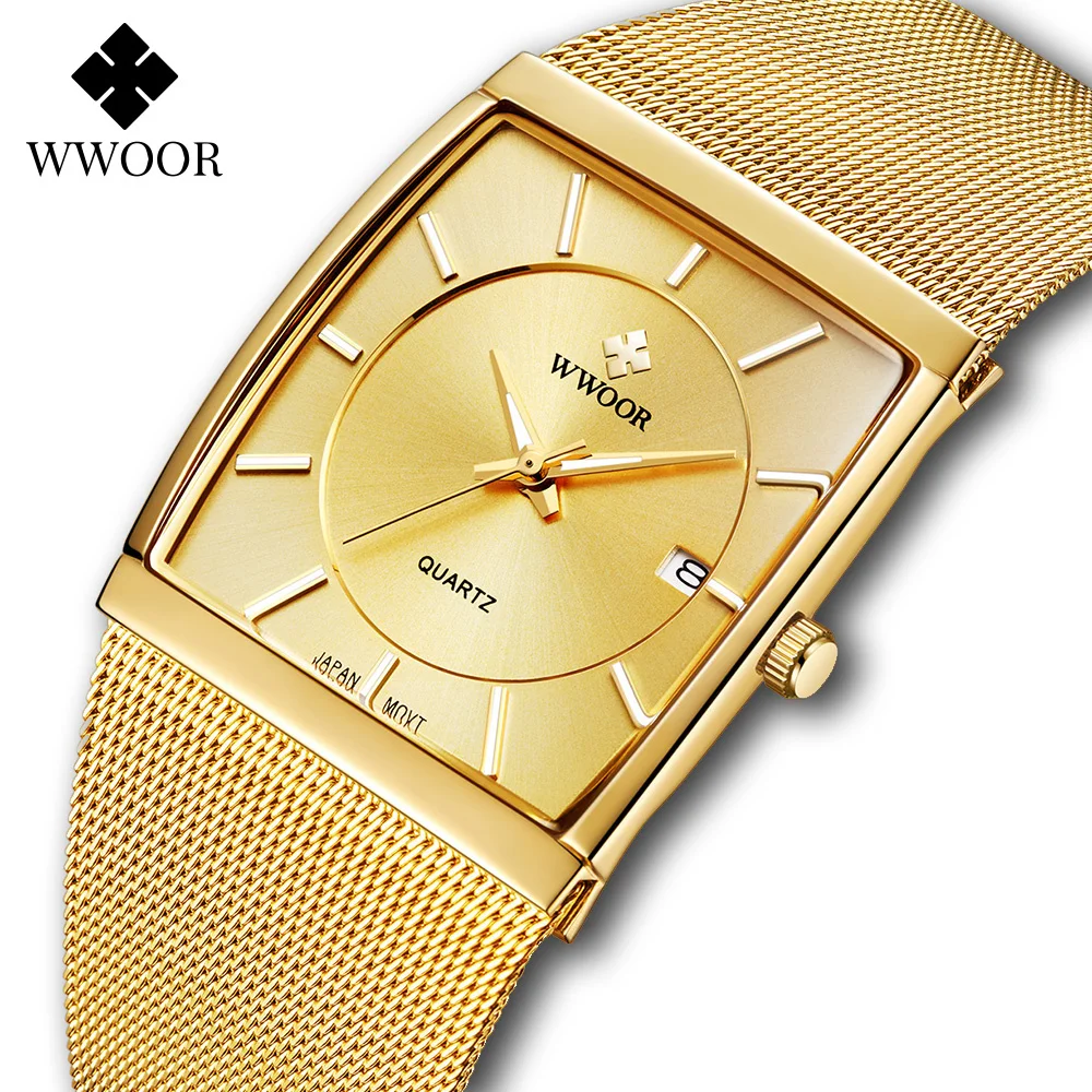 

WWOOR Luxury Brand Watch Men Stainless Steel Business Date Clock Waterproof Luminous Watches Mens Quartz Wristwatch Montre Homme