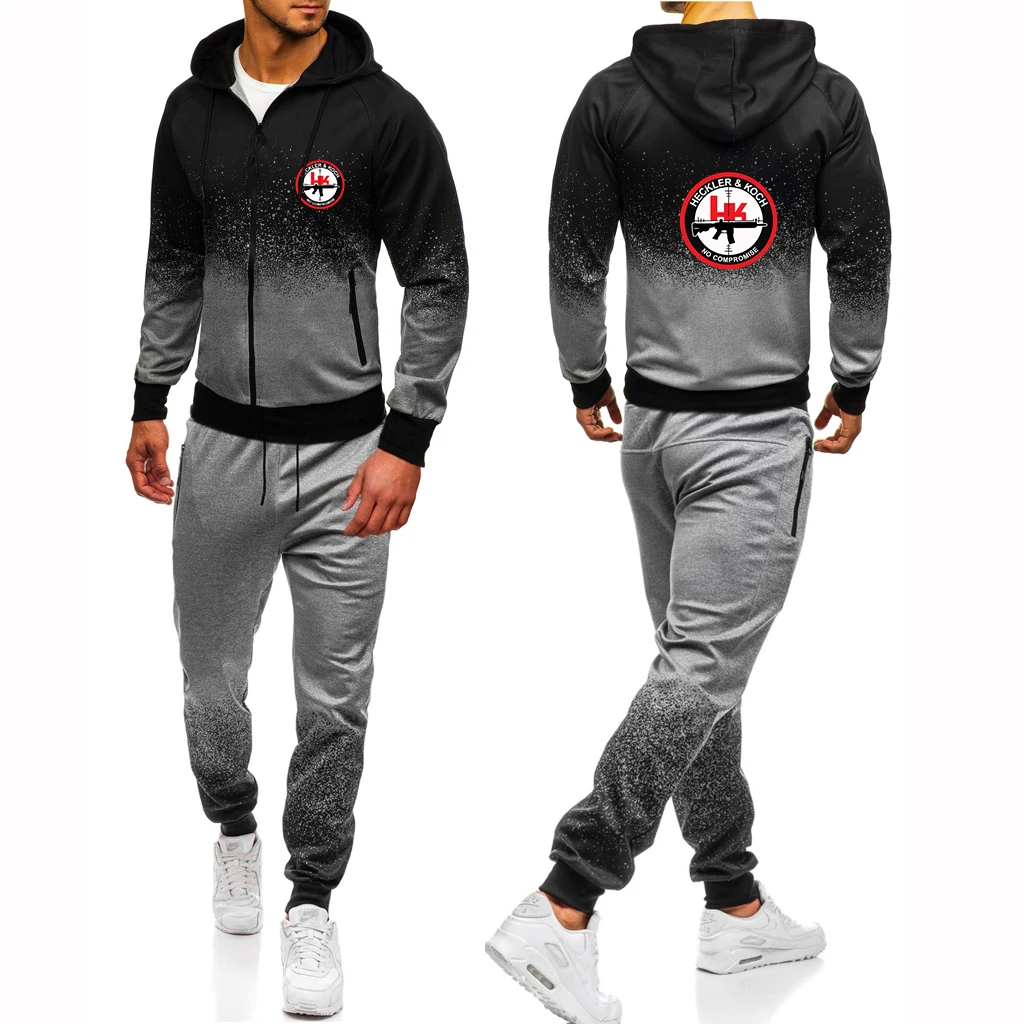 

Hk Heckler Koch No Compromise Men New Spring Autumn Hoodie Pants Gradient Color Designe Sets Sports Fashion Comfortable Suits