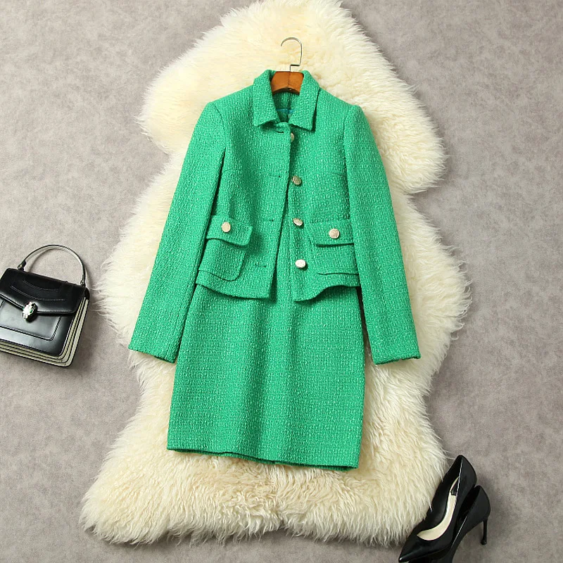 

Korean-style Autumn/Winter 2022 new high-end lapel solid color tweed coat slim mid-length vest skirt suit