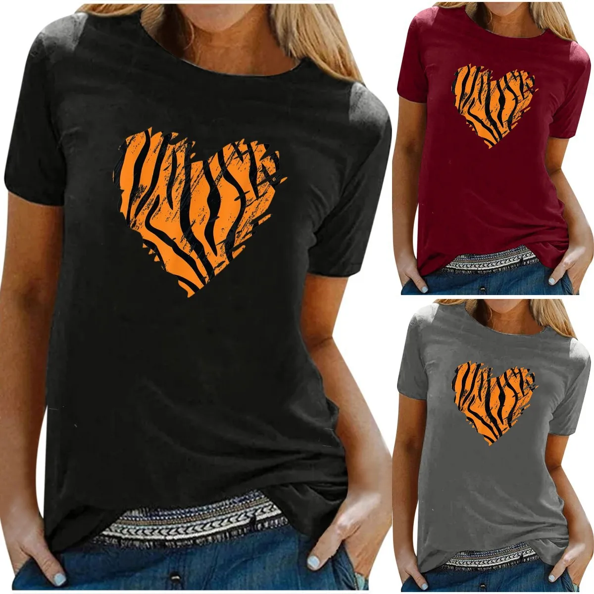 

2022 Women's Hot Sale Love Casual Round Neck Loose Short Sleeve Pullover T-Shirt Fashion Versatile Top Female & Lady
