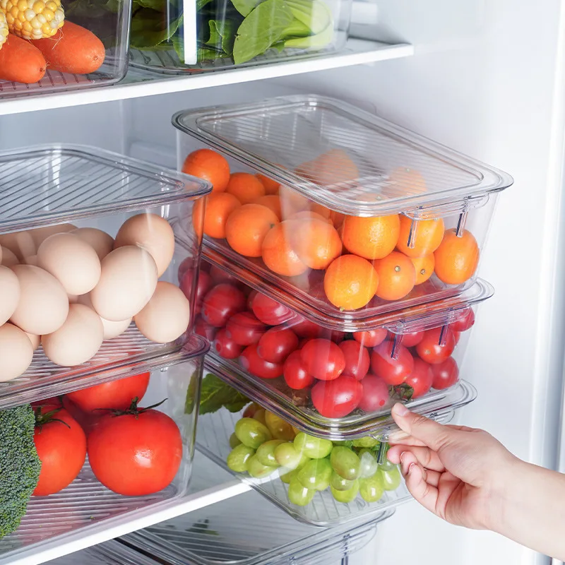 

Kitchen Refrigerator Fresh Storage Box with Lid Storage Food Fruit and Vegetable Egg Box Cereal Dispenser Containers