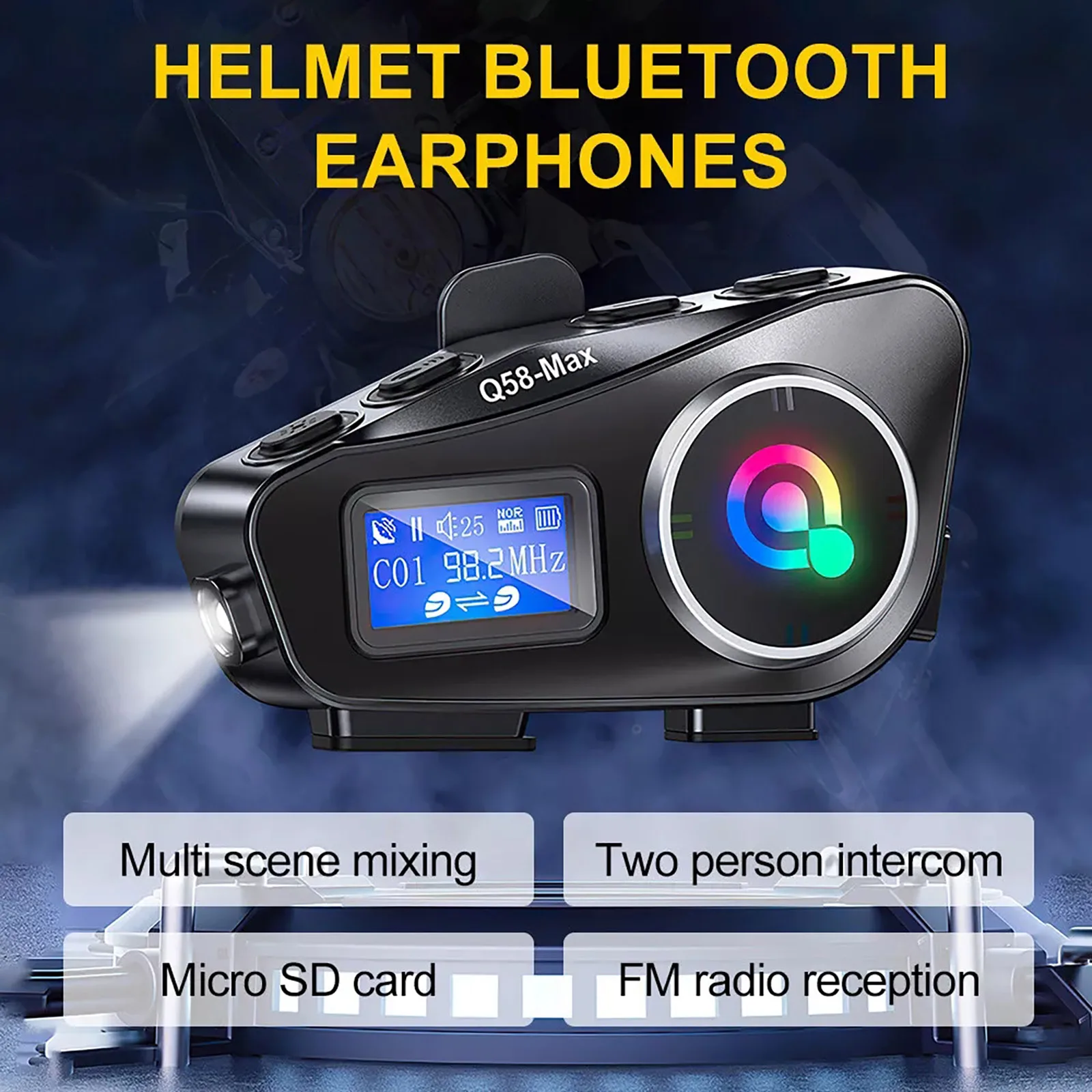 Bluetooth-гарнитура для мотоциклетного шлема с ЖК-дисплеем FM-радио 500 м