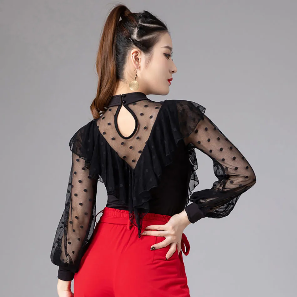 Топ для латиноамериканских танцев женское Кружевное боди с рукавами женская