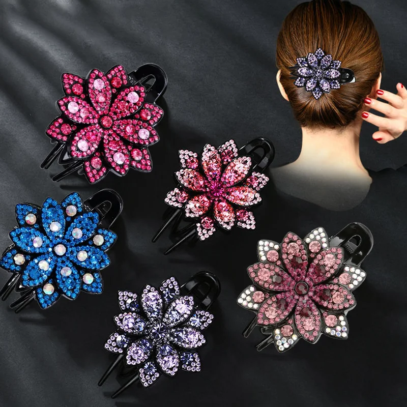 

Women Shiny Rhinestone Hairpin Flower Duckbill Hair Claws Vintage Hair Clips DIY Ponytail Headwear Hair Accessories
