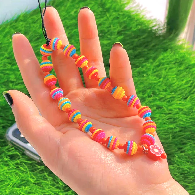 Colorful Ball Flower Key Chain Ladies Fashion Cute Romantic Vintage Keychain Charm Korea 90s Aesthetic Bag Phone Chain Gift New