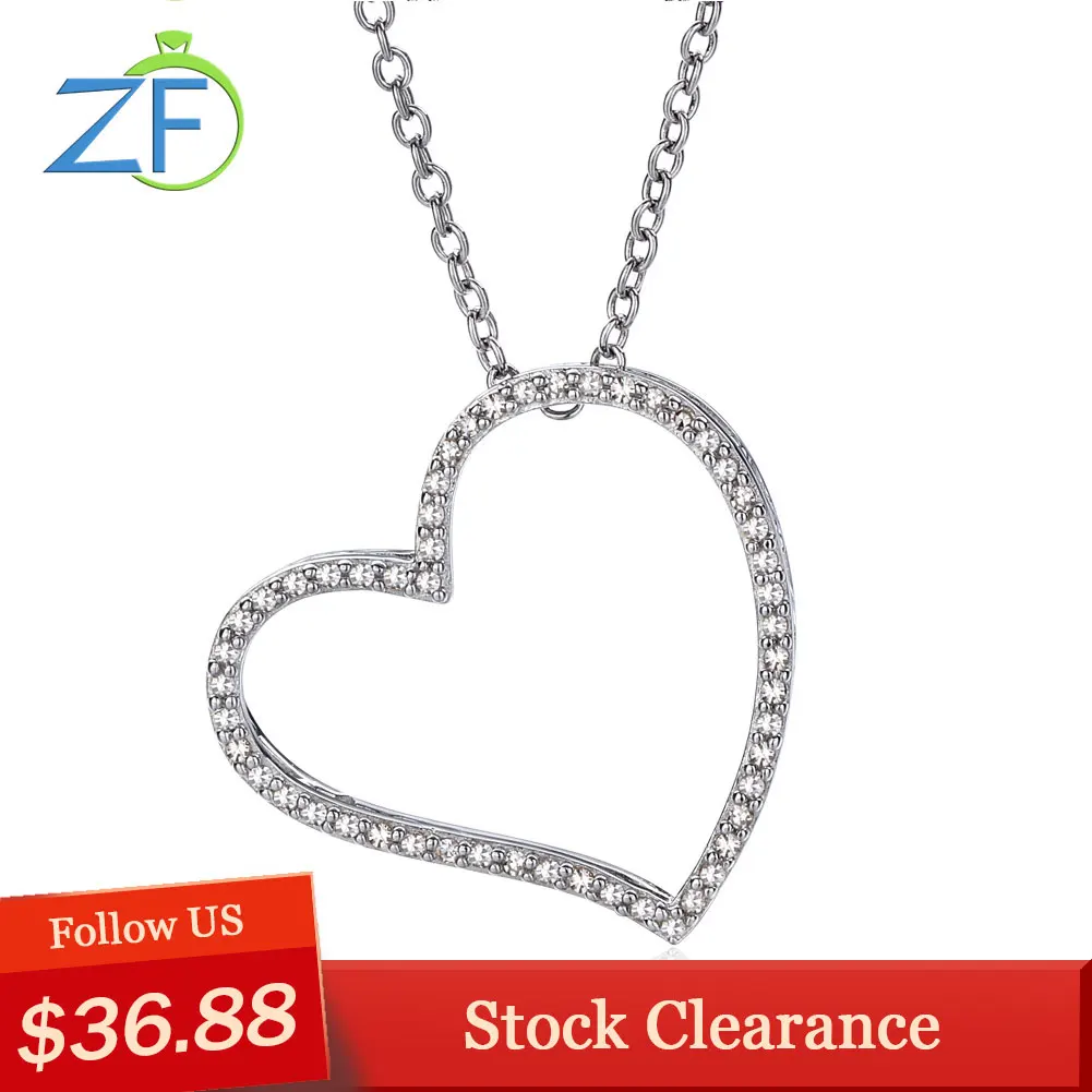 

GZ ZONGFA 100% 925 Sterling Silver Heart Pendant for Women Natural Diamond 0.2ct Chain Necklace Anniversary Gift Fine Jewelry