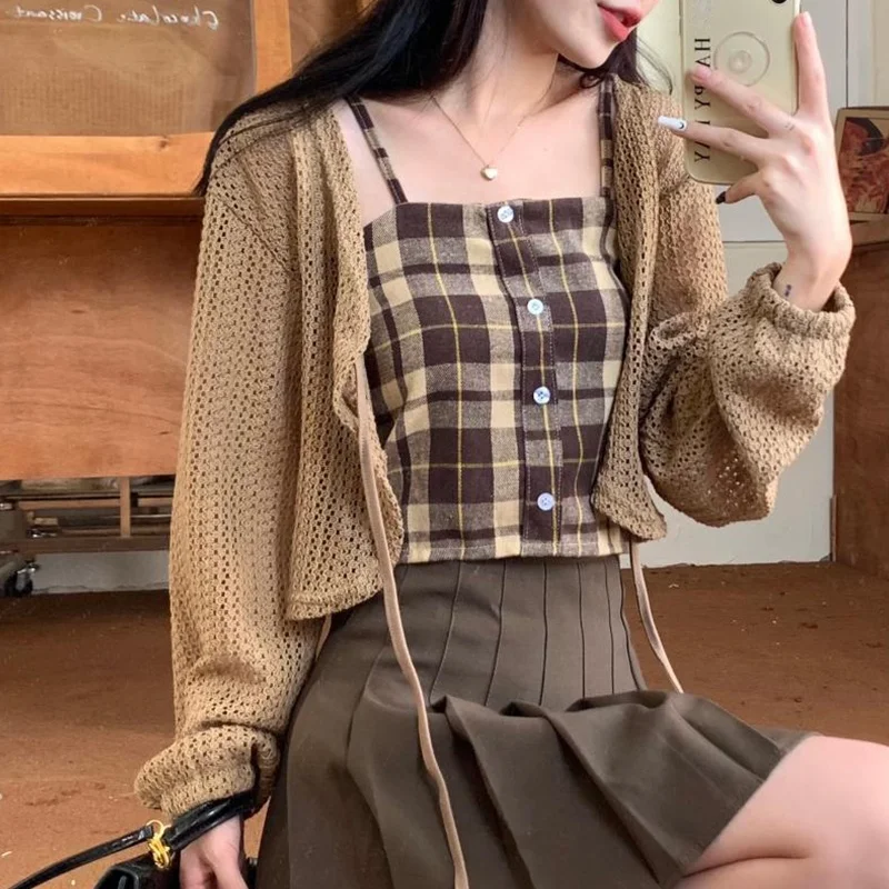 Кардиган женский вязаный на шнуровке шикарный ажурный жакет в Корейском стиле