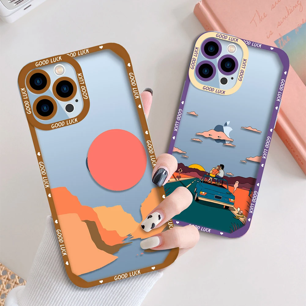 

Sunset Illustration Cases For IPhone 13 12 Mini 11 Pro Max XS X XR 7 8 Plus SE 2020 2022 Transparent Soft TPU Protection Shell