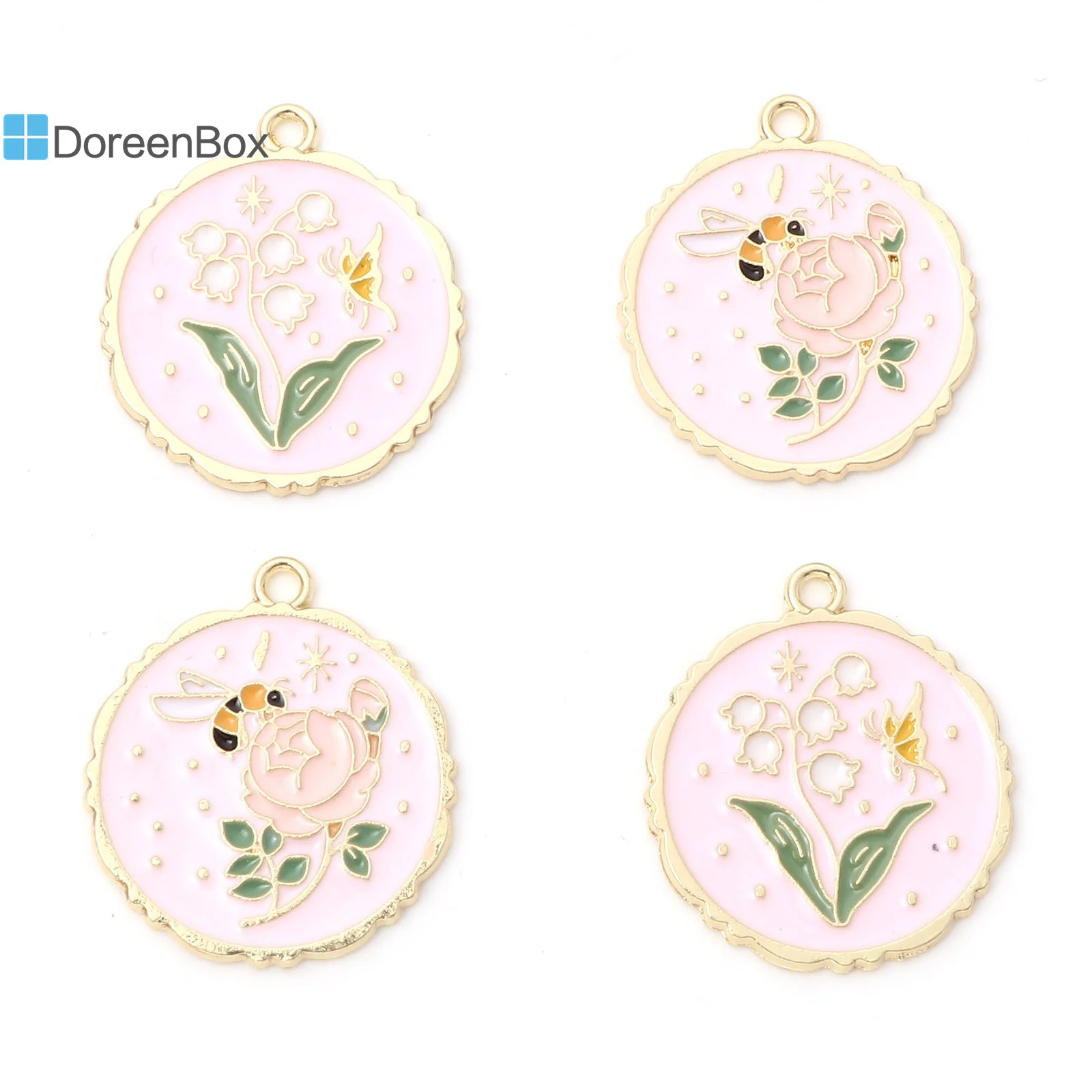 

10PCs Enamel Flower Round Charms Light Pink Enamel Gold Color Metal Pendants DIY Making Necklace Women Jewelry Gift 28mm x 25mm