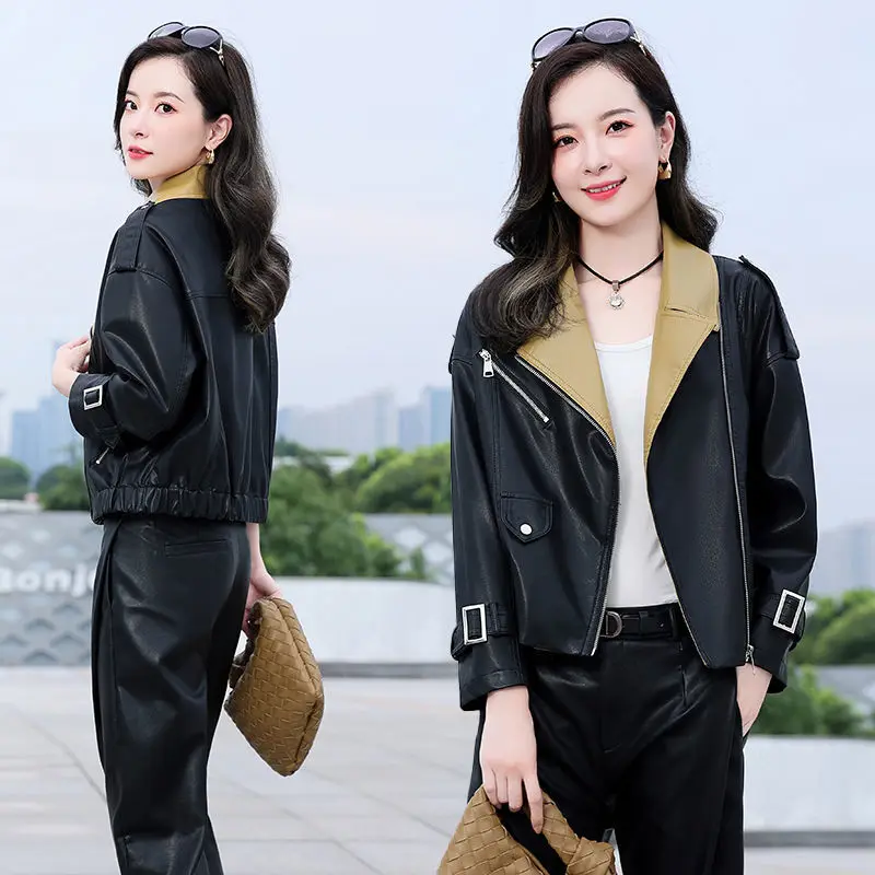 Women Bike Coat Slim PU Leather Outwear Zipper Outfit Spring Autumn Wome Fashion Female Jacket Short Coat 2022 L20