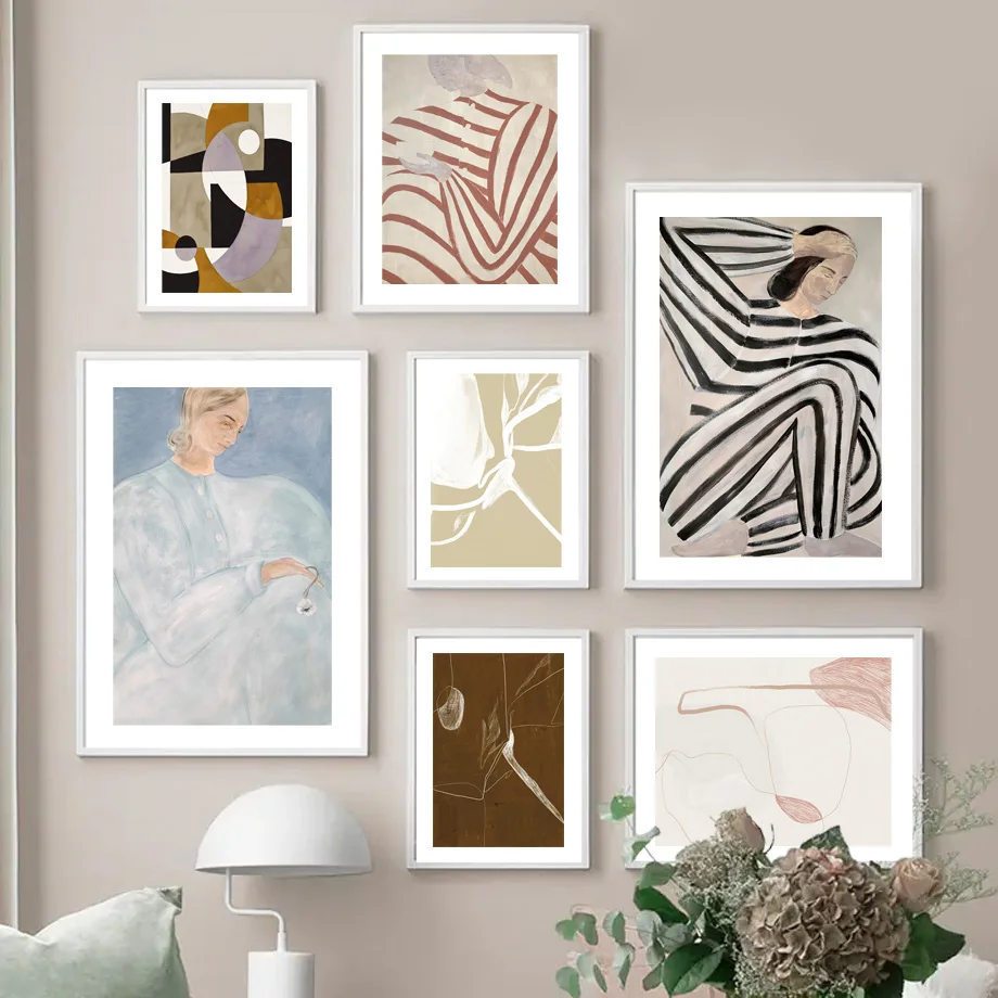 

Абстрактные скандинавские полосатые женские Геометрические настенные картины на холсте минималистичный принт современные настенные карт...