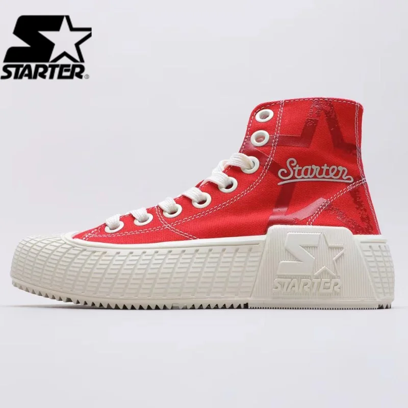

STARTER BLACK LABEL Vintage Classic Edition Shoes Red Thick Sole Elevated Canvas Shoes High Top Toe Walking Shoes