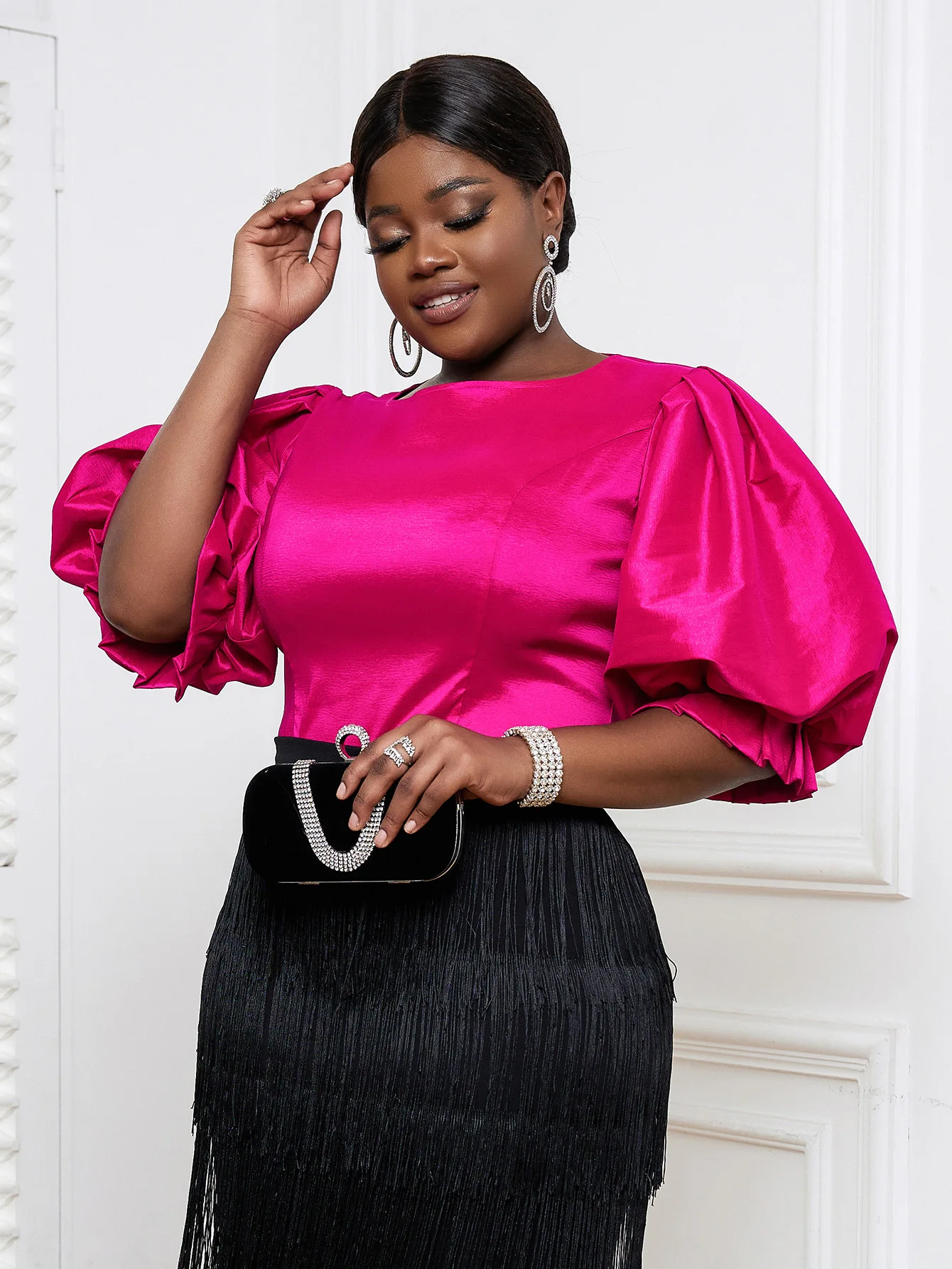 

Fashion Tops for Women 2023 Summer Short Lantern Sleeve O Neck African Shirt Female Occasion Celebrate Female Big Size Blouse