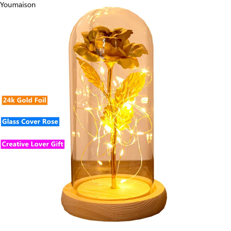 

24K Gold Plated Galaxy Rose Flower Rose Creative Gold Rainbow Beauty and the Beast Rose Valentine's Day Gift Wedding Decoration