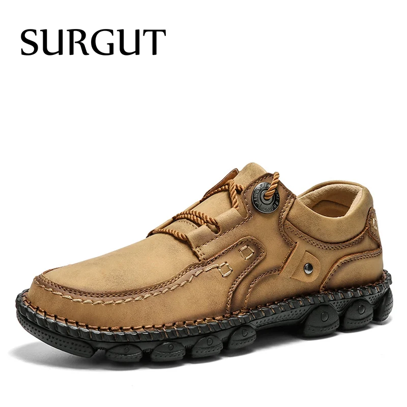 Мужские кожаные туфли SURGUT, черные туфли-оксфорды на плоской подошве, для вождения, повседневные, размеры 38-48