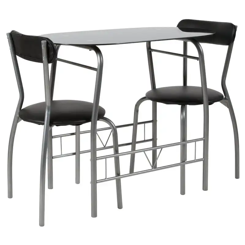 

Столовый сервиз для бистро Sutton из 3 предметов с черным стеклом и черными виниловыми мягкими стульями