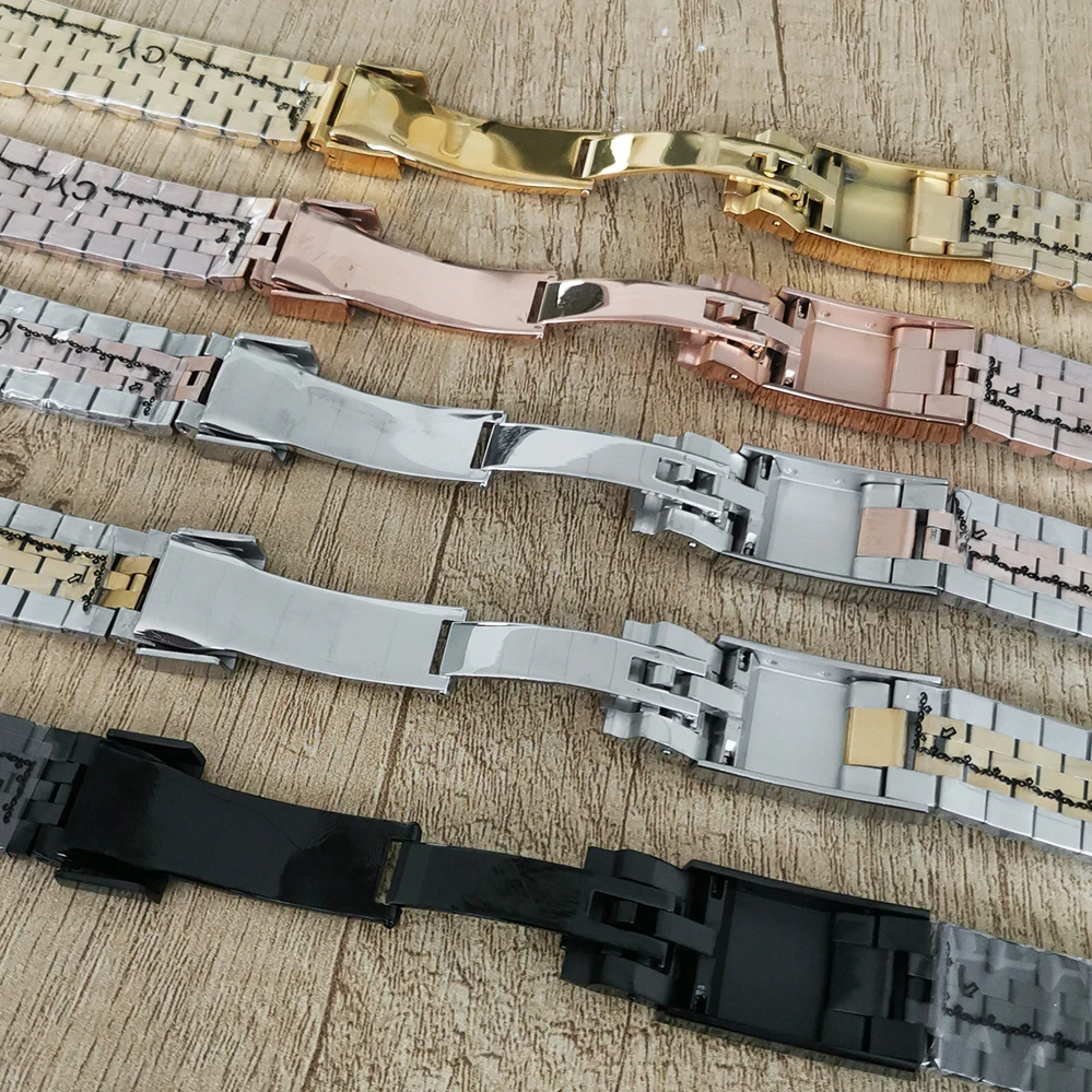20MM Stainless Steel Watch Band Single Folding Buckle Solid Screw Links Watchband Strap Vintage Jubilee Bracelet