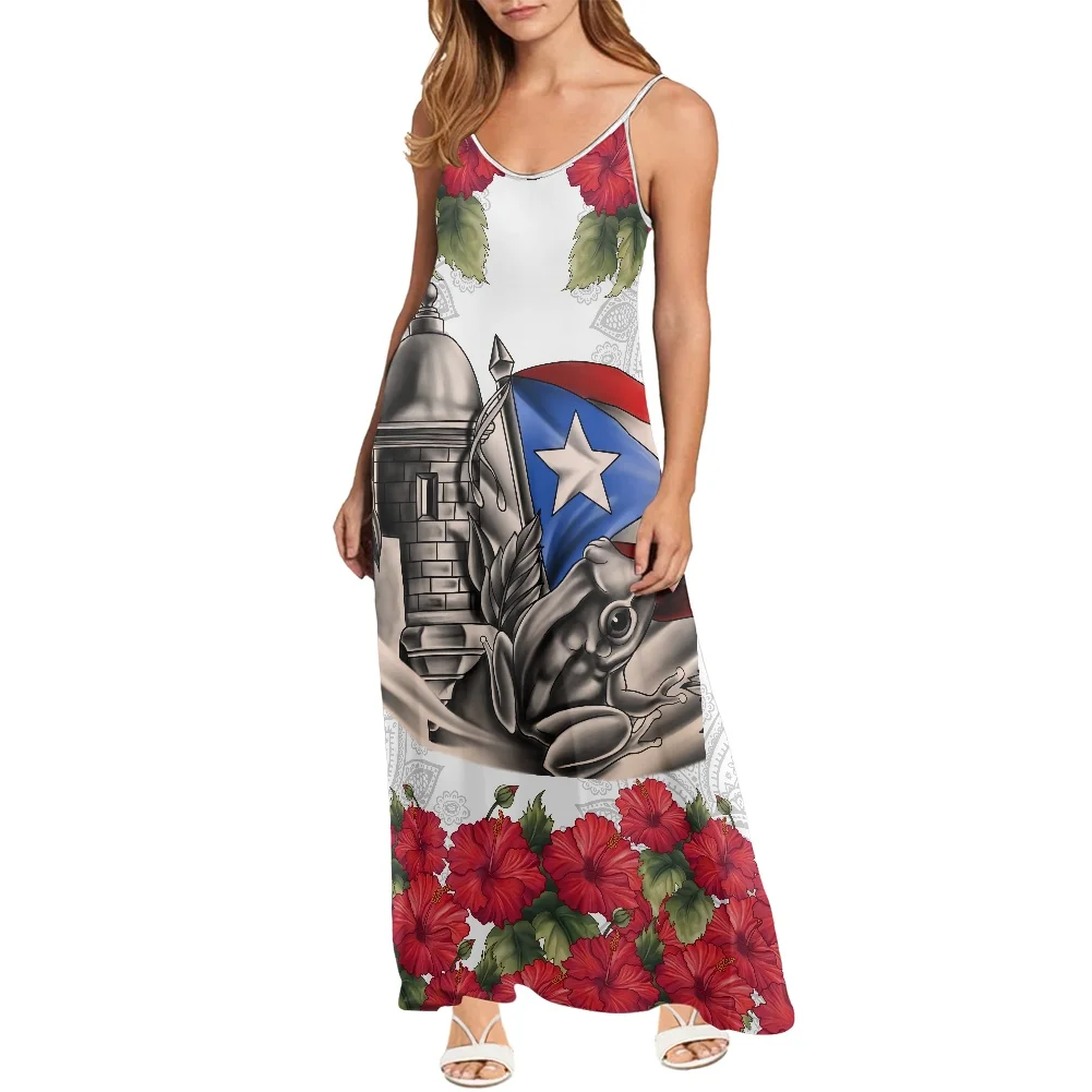 

Polynesian Traditional Tribe Party Evening Dress Flag Hibiscus Print Elegant Dress V Neck Off Shoulder Summer Ladies Long Dress