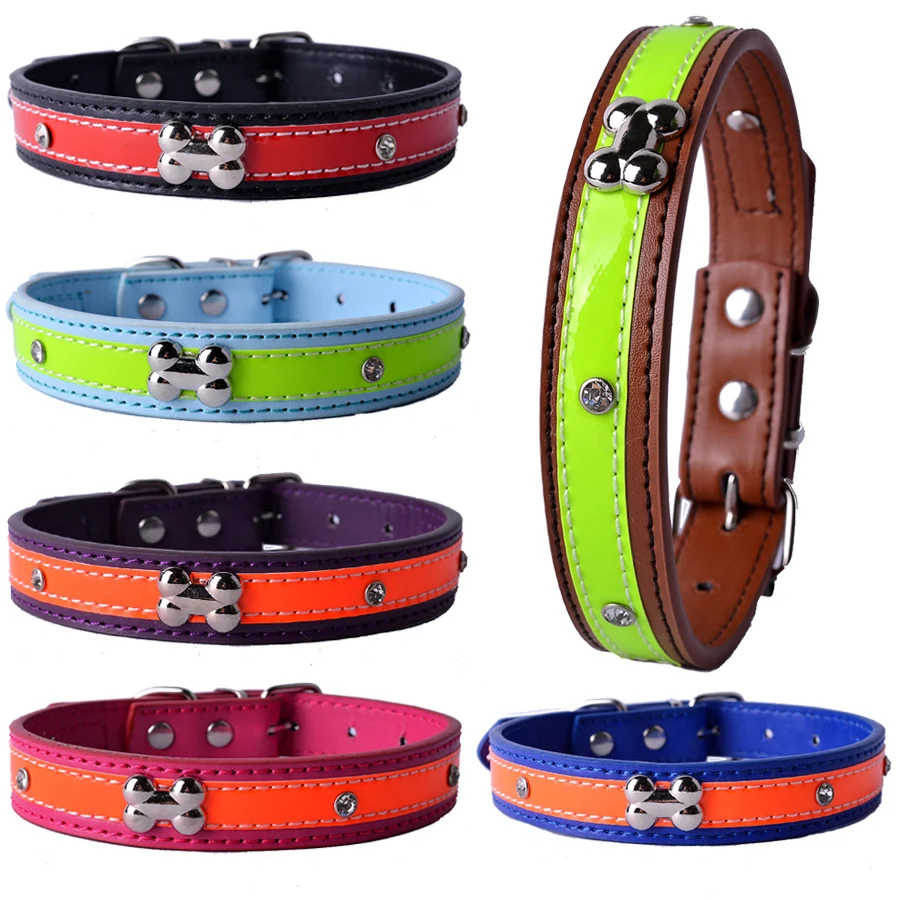 

Pu Leather Dog Collar Bone Shaped Crystal Studded Collars for Small Dogs Puppy Pet Dog Supplies Dog Accessories Chihuahua