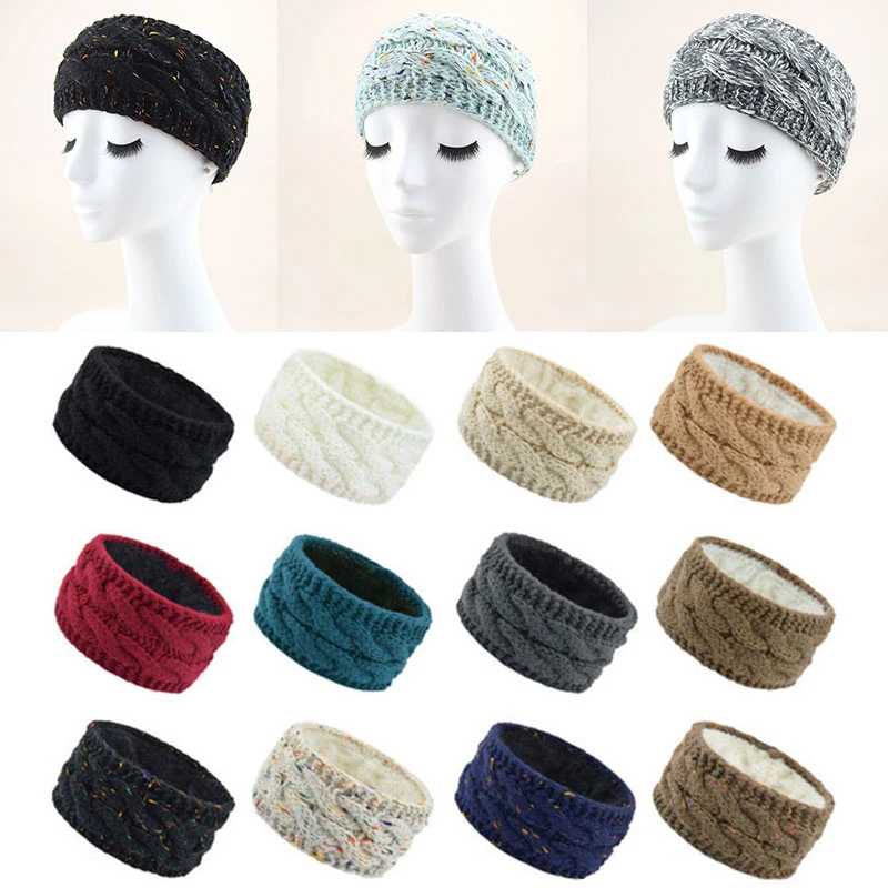 

Crochet Knitted Woolen Hairband Warm Ladies Hair Accessories Plus Velvet Knitted Headband Twist Yarn Color Dot Yarn Hair Bands