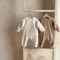 2022 spring new baby solid waffle romper boys girls cotton comfortable newborn long sleeve jumpsuit infant clothes 0 24m