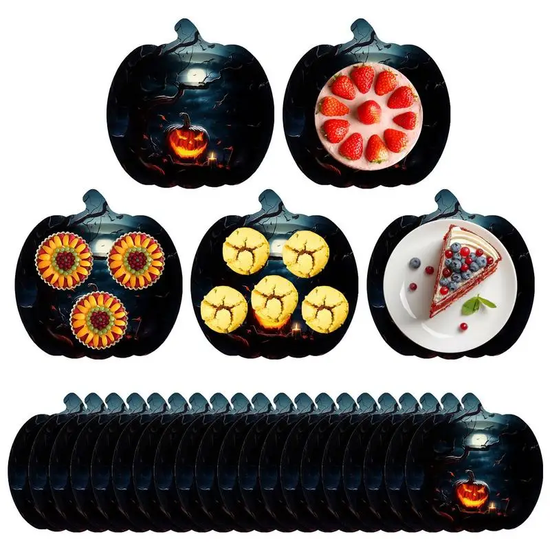 Тарелки для Хэллоуина черные страшные бумажные тарелки с тыквой 20 шт. ужина в