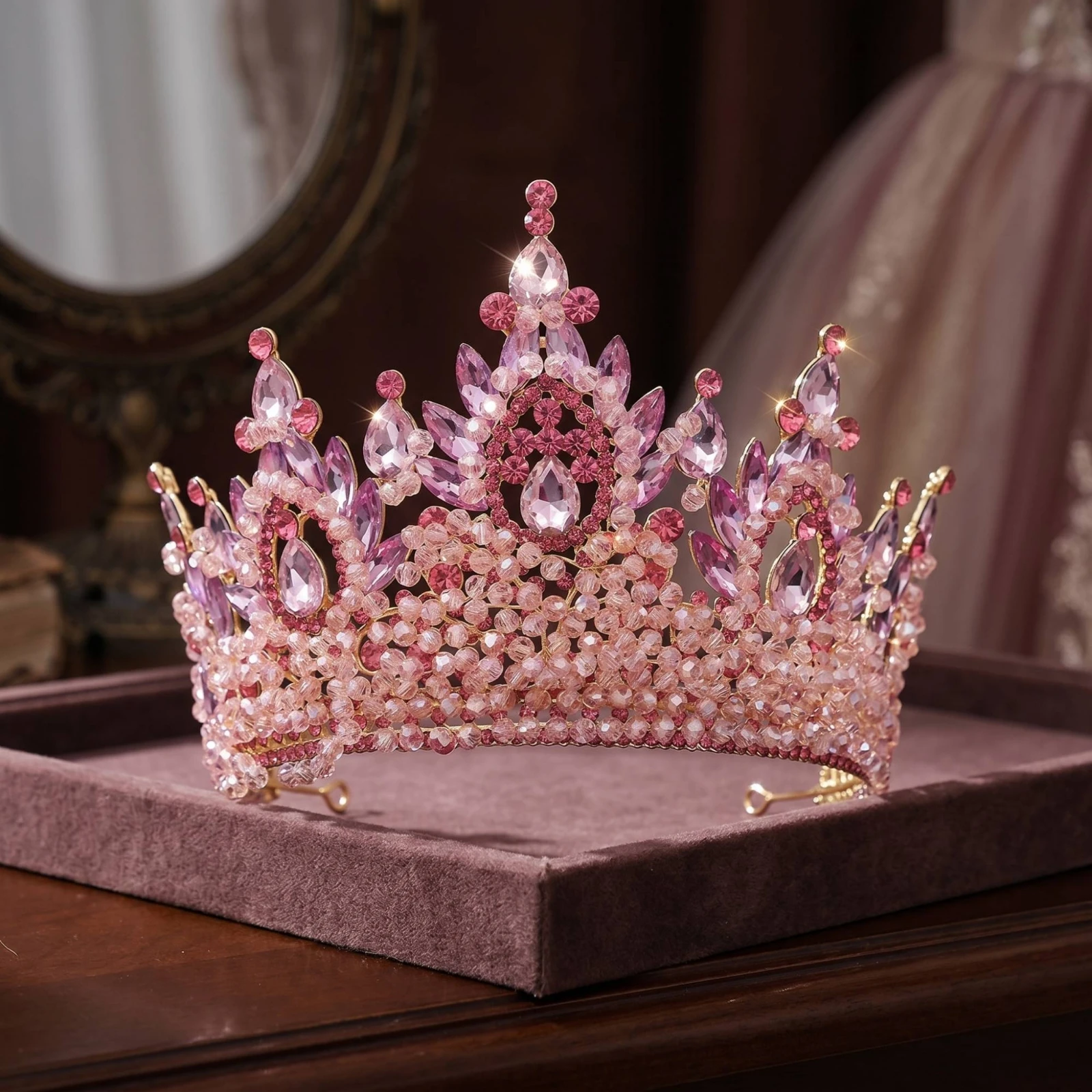 Фото Корона-гребень со стразами, высокая тиара со стразами и гребнем, сверкающий головной убор, эффектный аксессуар для исполнителей, сценических выступлений №1