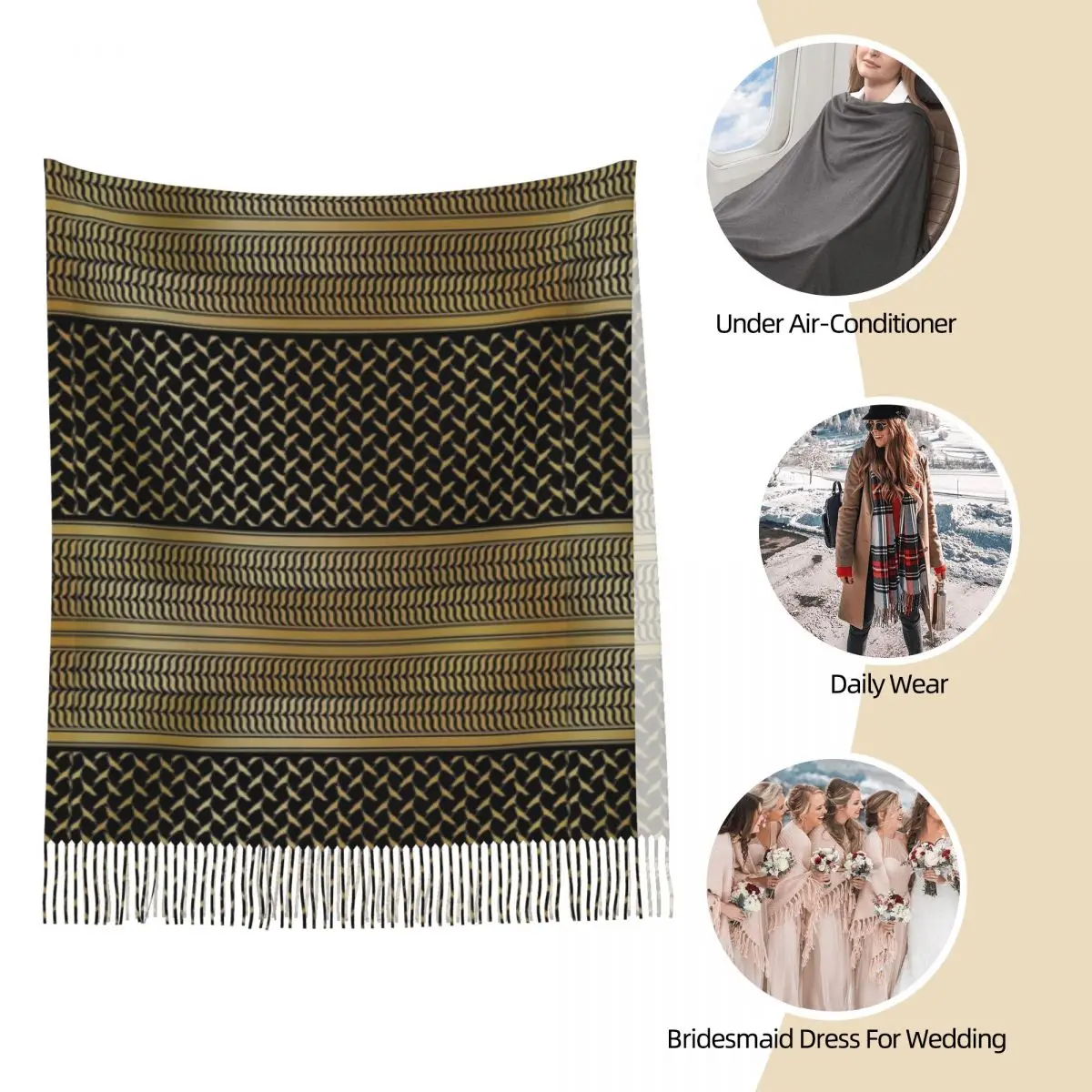 Женский шарф с кисточками Длинная зимняя и осенняя шаль изображением карты