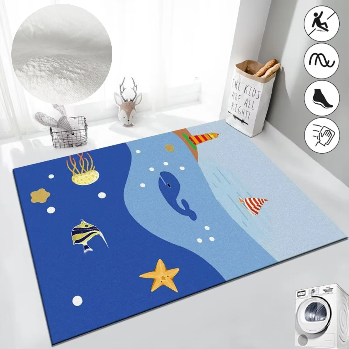 

Kawaii Nursery Floor Mat Soft Non-slip Children's Room Rug Cute Cartoon Style Rugs for Bedroom Decor Washable Cloakroom Carpet