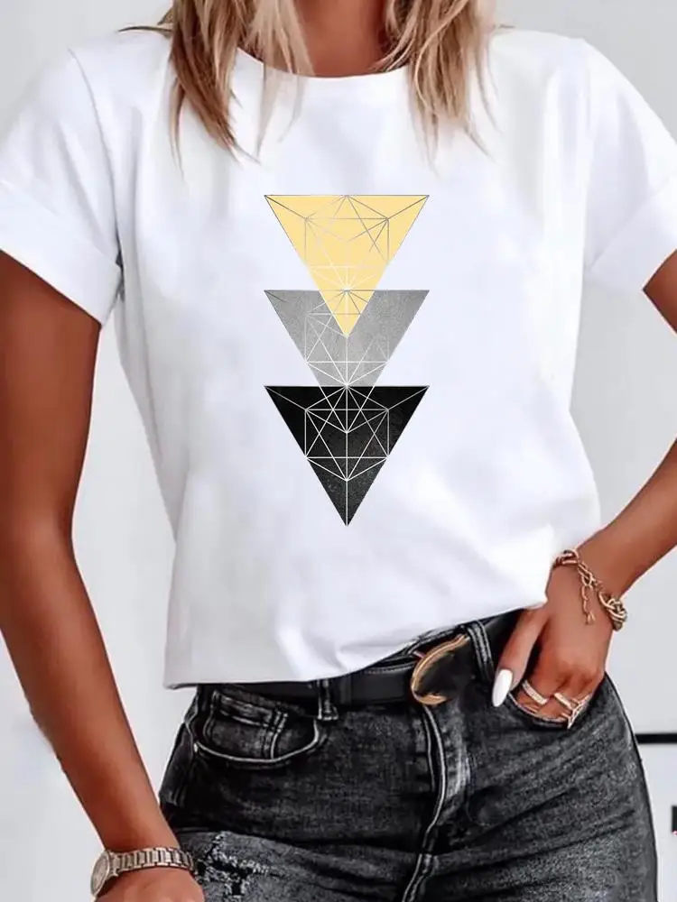

Geometric Trend Lovely Sweet Short Sleeve Summer Clothes Women Clothing Print T Shirt Fashion Graphic T-shirt Basic Tee Top