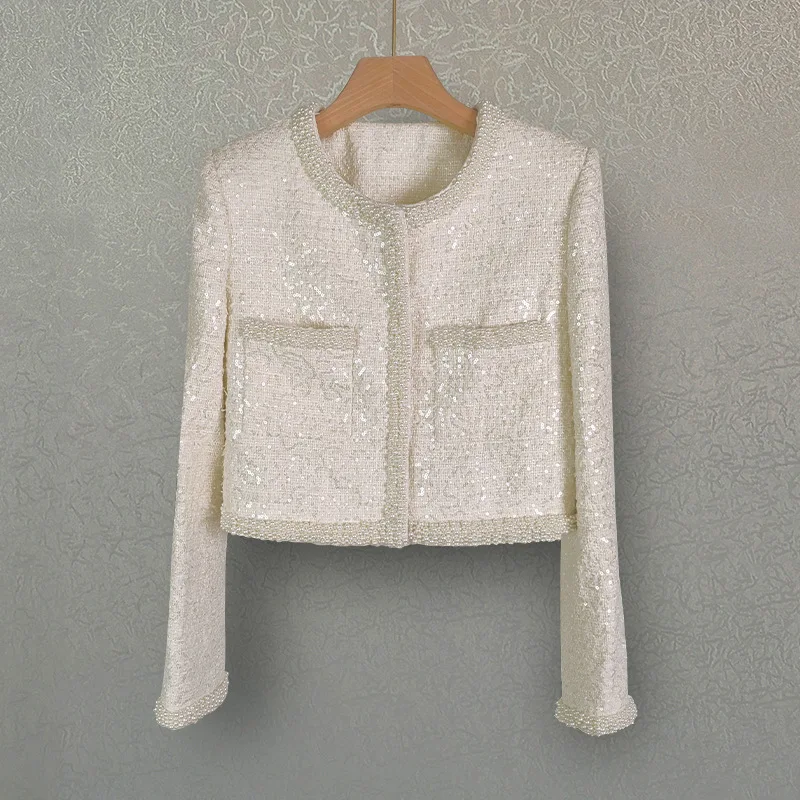 Роскошная весенняя куртка с жемчугом и блестками 2023 женские одинаковые