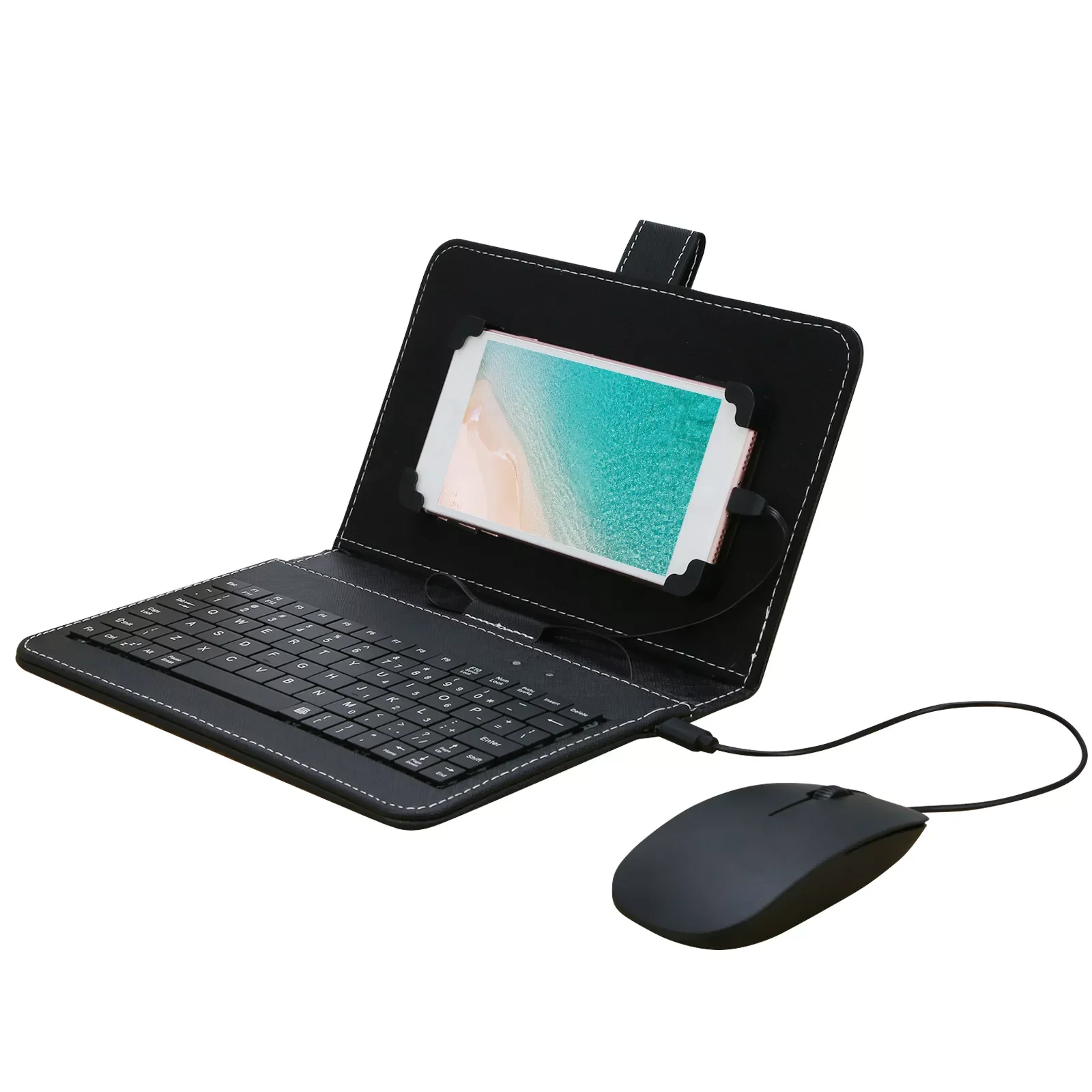

Universal Mobile Phone Keyboard Mouse Set With Leather Cover For Huawei HTC IPhone Fit Up To 7" Mobile Phones