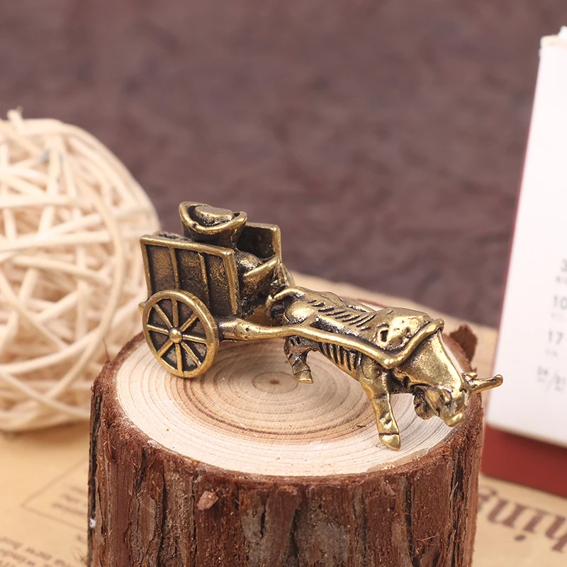 

Retro Ornament Bull Pull Vehicle Figurines Pure Copper Chinese Folk Feng Shui Crafts Home Decoration Accessories Bring Good Luck