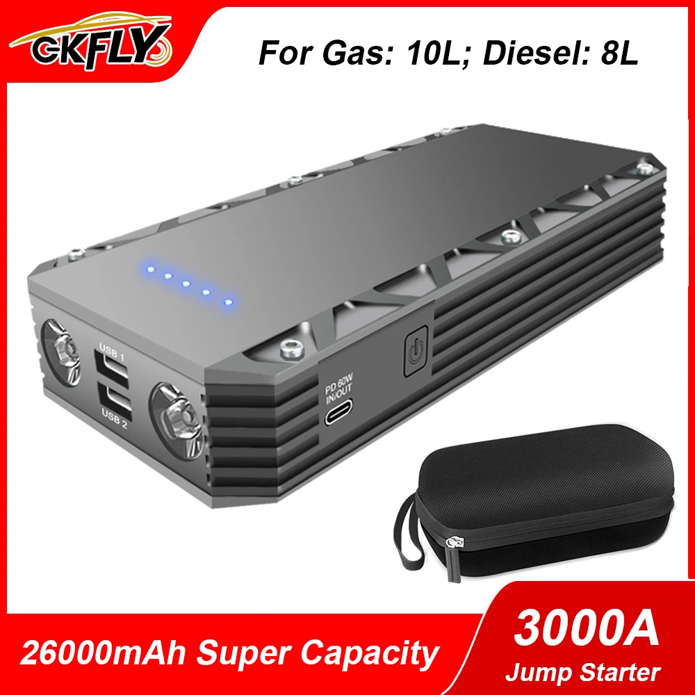 

GKFLY 26000mAh Car Jump Starter Power Bank 3000A Car Booster Auto Emergency Starting Device Jump Start for Petrol Diesel