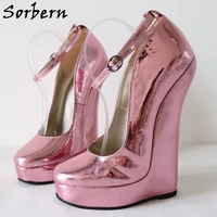 sorbern fetish metallic pink shoes 20cm heelless unisex pumps platform shoe no heels round toe customized hoof heels for guys
