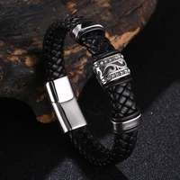vintage woven leather men bracelet stainless steel jewelry accessories male wrist bangle trendy wristband christmas gift ps1305