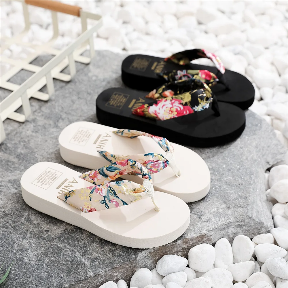 

Women's Summer fashion 2022 Flip-flops Boho Satin with Casual Lame Heel Beach Women Shoes for Women Sandals Bottoms Womens