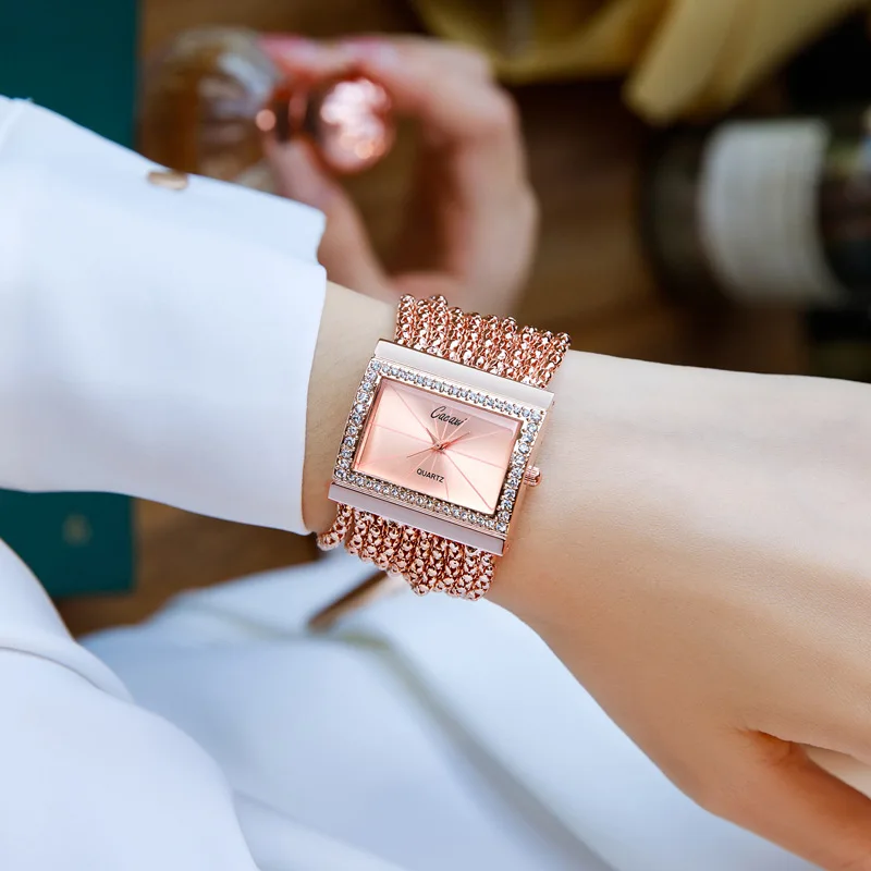 Enlarge Diamond Women Watches Gold Watch Ladies Wrist Watches Luxury Brand Rhinestone Women's Bracelet Watches Female Relogio Feminino