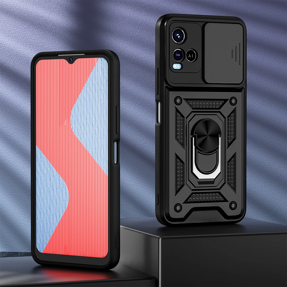 

VIVO Y21 Shockproof Cover For VIVO Y21S Y33S Y21 Push Pull Camera Protection Ring Stand Phone Back Case For VIVO V21 5G V21E 4G